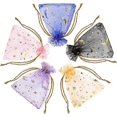 thumbnail image 1 of 100 bolsas de regalo de 7 x 9 cm con diseño de luna y estrellas, con cordón ajustable, de malla, ideales para joyería y Navidad. Alta calidad., 1 of 4