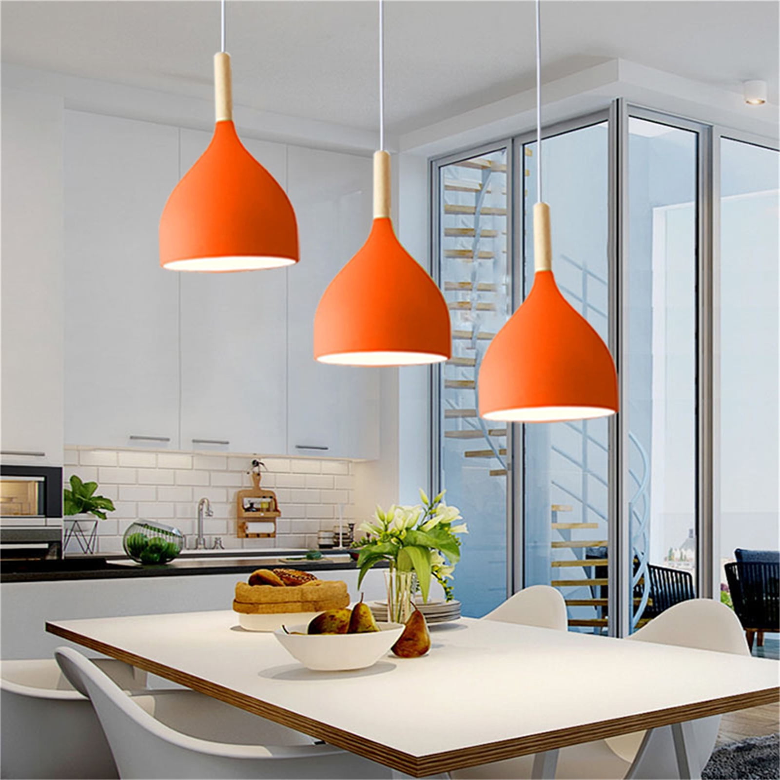 JLOWCO Plug in Pendant Light Modern Hanging Lights with Plug in Cord Bedroom Farmhouse Light Fixtures Kitchen Led Orange Lights (LED Bulb Include)