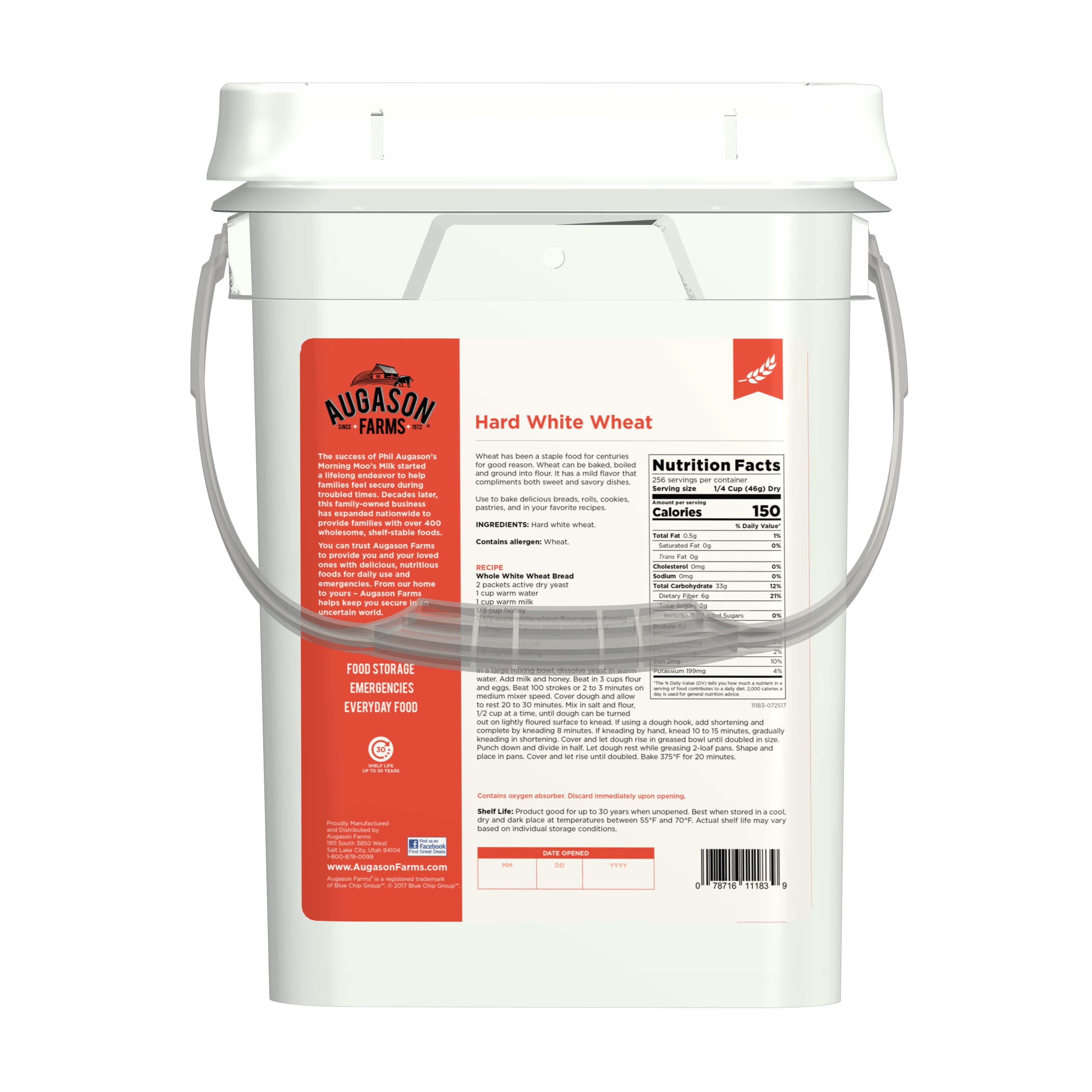 Augason Farms Hard White Wheat Emergency Food Storage 4 Gallon Pail