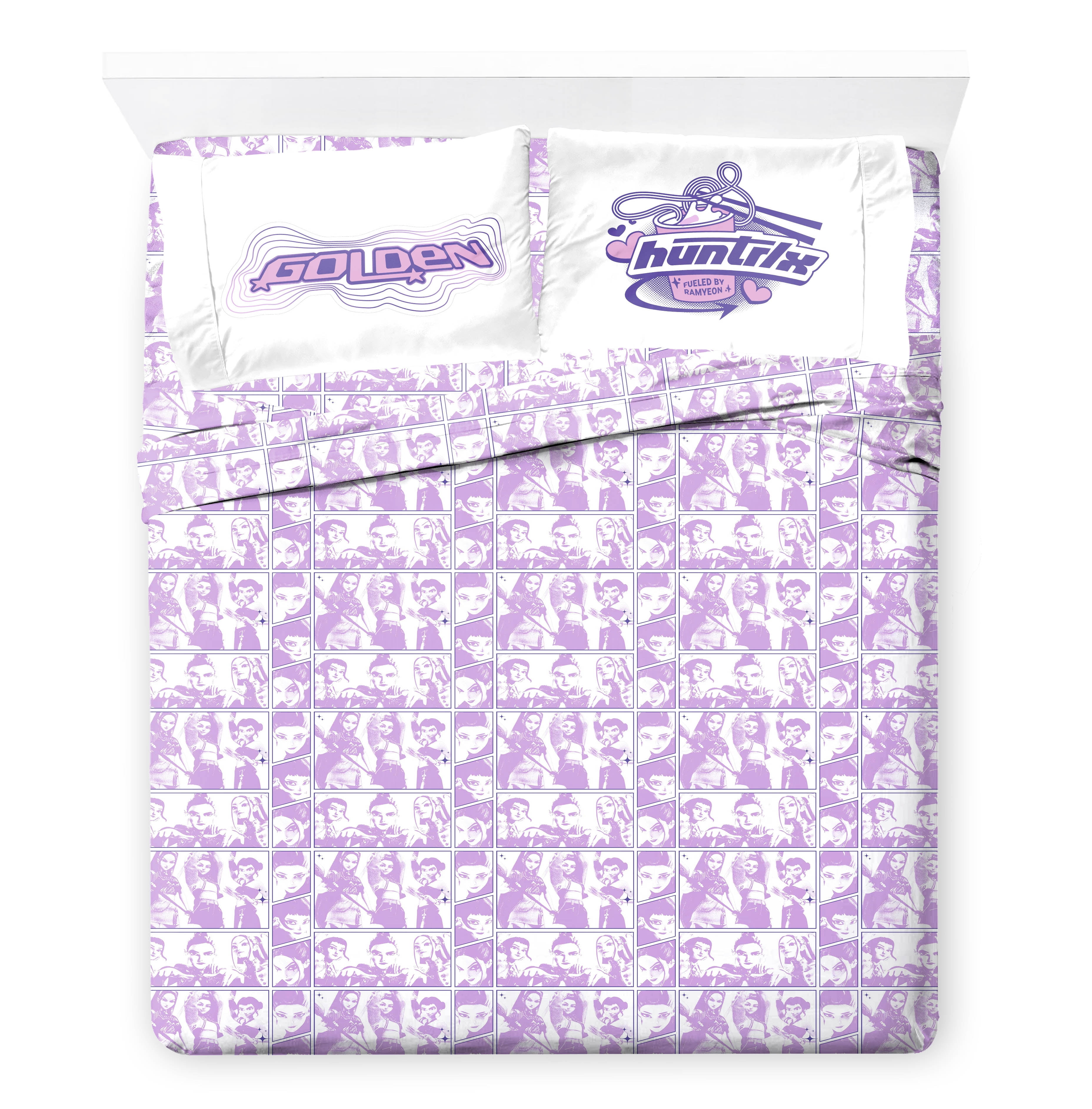 KPOP Demon Hunters Takedown Purple 4 Piece Queen Size Bed Sheet Set