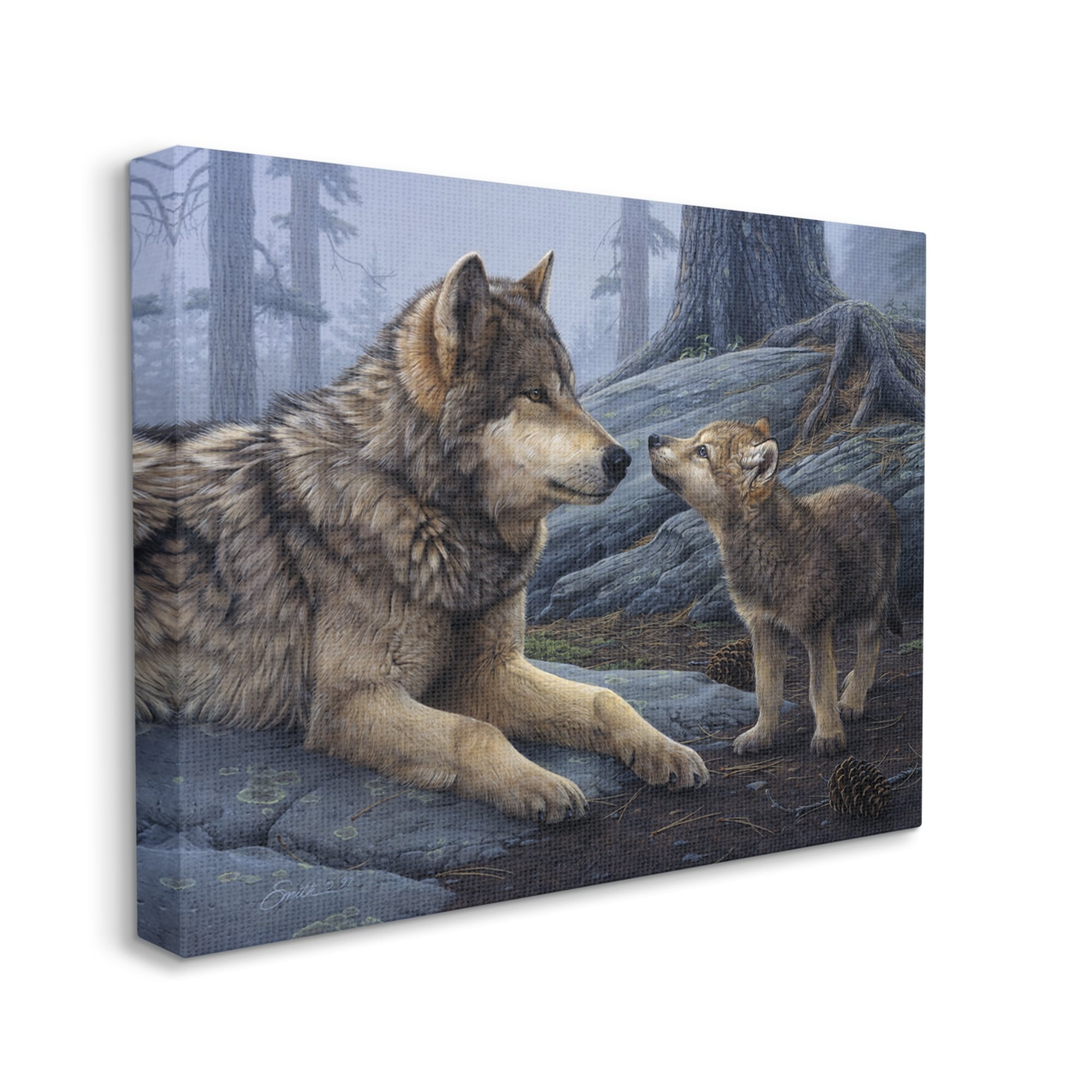 Stupell Industries Wolf & Cub Woodland Forest Animals & Insects Painting Gallery Wrapped Canvas Print Wall Art