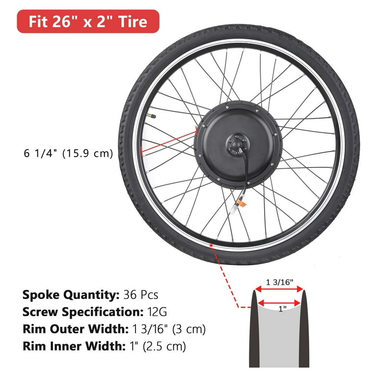 Yescom Electric Bike Conversion Kit 26 Rear Wheel 48V 1500W Ebike  Conversion Kit Fat Tire LCD & Pas
