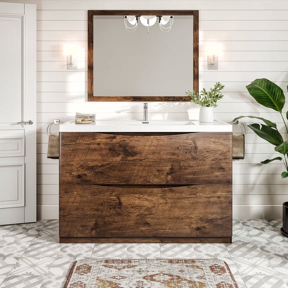 Eviva Smiley 48 Inch Freestanding Rosewood Bathroom Vanity