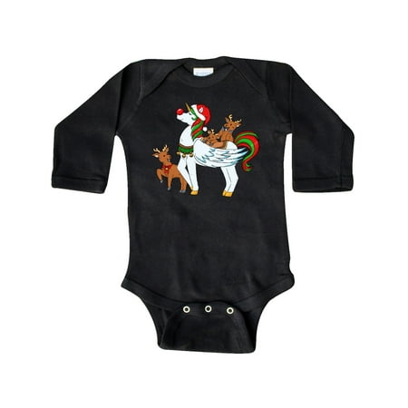 

Inktastic Cute Christmas Unicorn with Reindeer and Santa Hat Gift Baby Boy or Baby Girl Long Sleeve Bodysuit