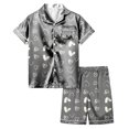 thumbnail image 2 of Satin Pajamas for Girls Valentines Pajamas Kids Short Sleeve Heart Button Down Shirt 8-9 Years Pajamas Boys, 2 of 4