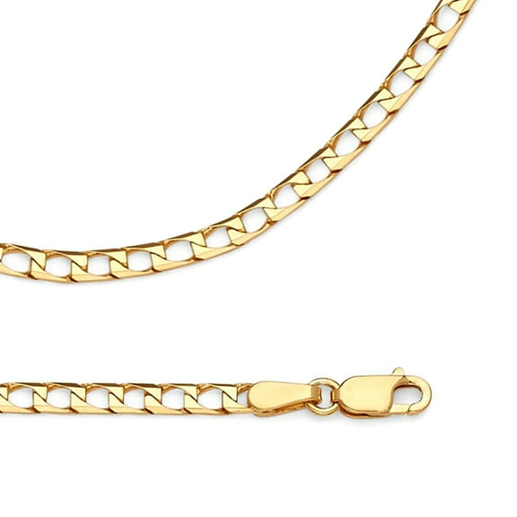 Square Curb Necklace Solid 14k Yellow Gold Chain Mens Diamond Cut Link Polished Style 2.6 mm 18 inch