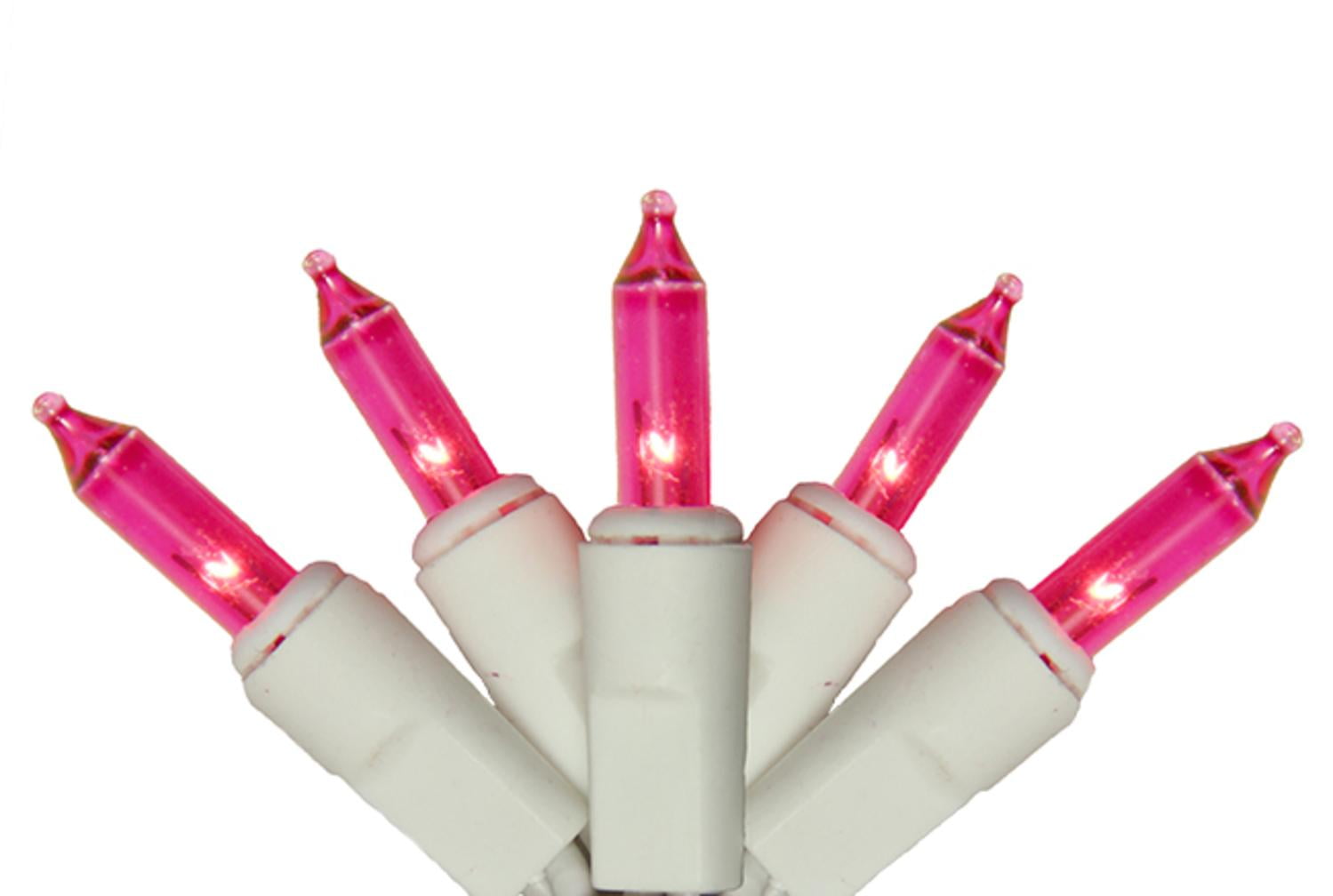 Set of 100 Pink Mini Icicle Christmas Lights White Wire