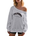 thumbnail image 2 of Women's Oversized Sweatshirt Boat Neck Long Sleeved Letter Printed Cold Shoulder Tops Comfy Fall Winter Outfits Clothes 2025 Fashion, 2 of 4