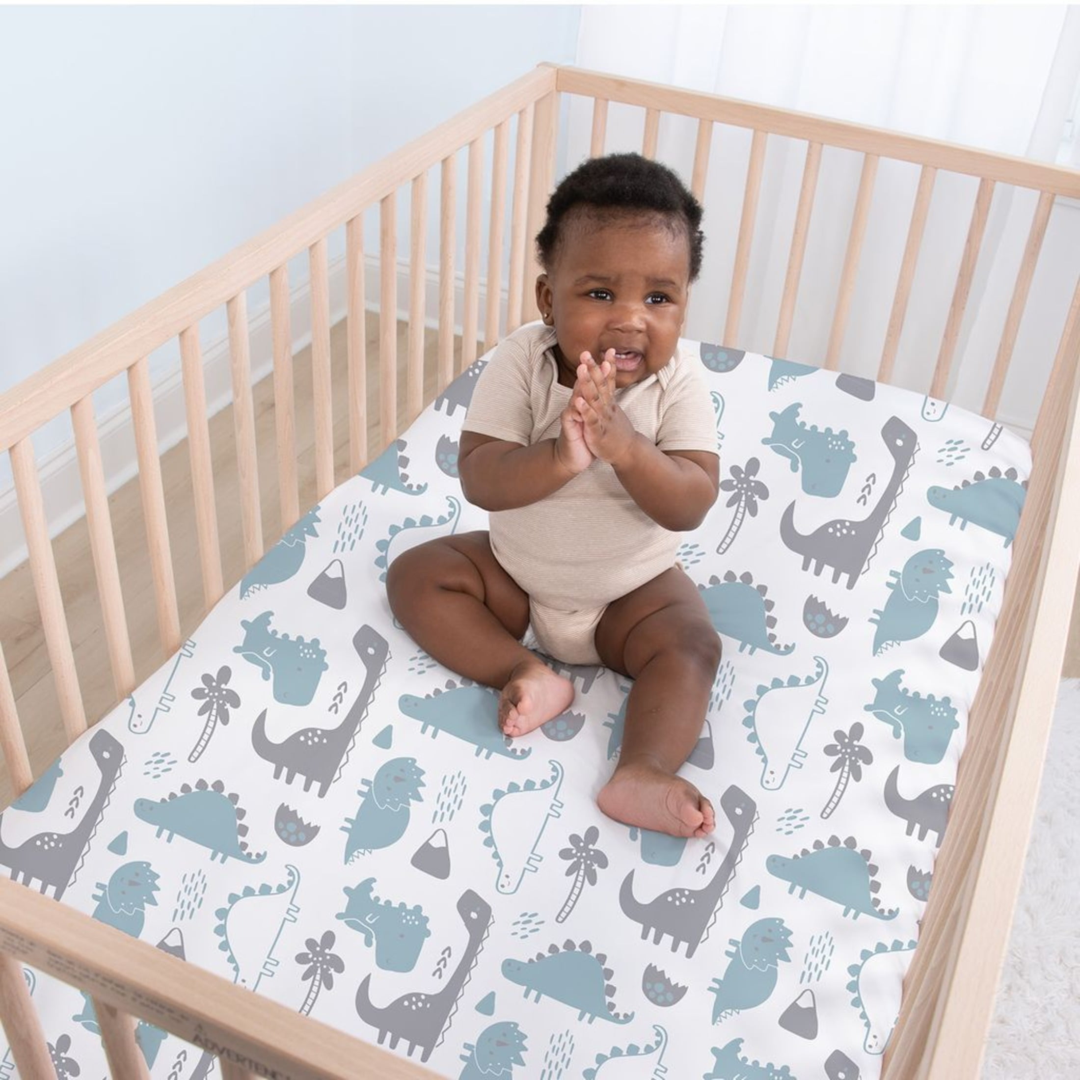 The Peanutshell Fitted Crib Sheets for Baby Boy or Baby Girl, 4 Pack Set, Blue Dino