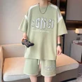 thumbnail image 3 of Conjunto de pantalones cortos para hombre, sudadera con estampado gráfico, chándal, camiseta para hombre, conjuntos cortos, blanco, dos piezas, estilo coreano 2024, elegante, XL, 3 of 5