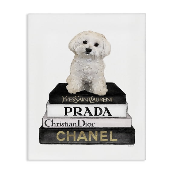 Stupell Industries Eclectic Maltese Dog Glam Pet Fashion Bookstack Canvas Art, 16 x 20, by Amanda Greenwood