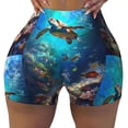 thumbnail image 2 of Gukieu Underwater Fish Turtle Print Women's Sports Shorts, Elastic Waist High Stretch Running Yoga Gym Sweatpants-Large, 2 of 8