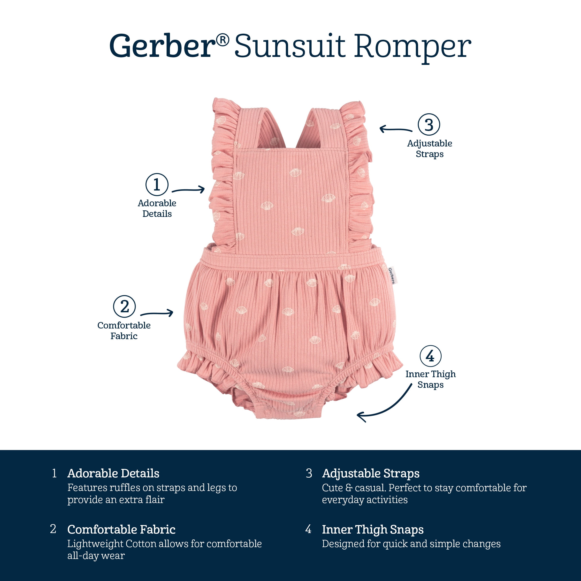 Gerber Baby Girl Ruffle Romper, Sizes Newborn - 24 Months