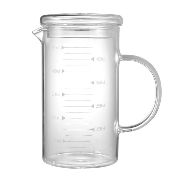EeaseMX Vaso de vidrio multifuncional con escala, hervidor de agua resistente al calor, jarra de jugo de vidrio para el hogar, 500 ml (transparente, con tapa)