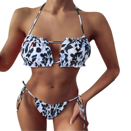 adviicd Women s Bikini Swimsuits Women s Sexy Thong Bottom Two Piece Bikini Double Shoulder Straps Cute Swimsuit (Grey S)