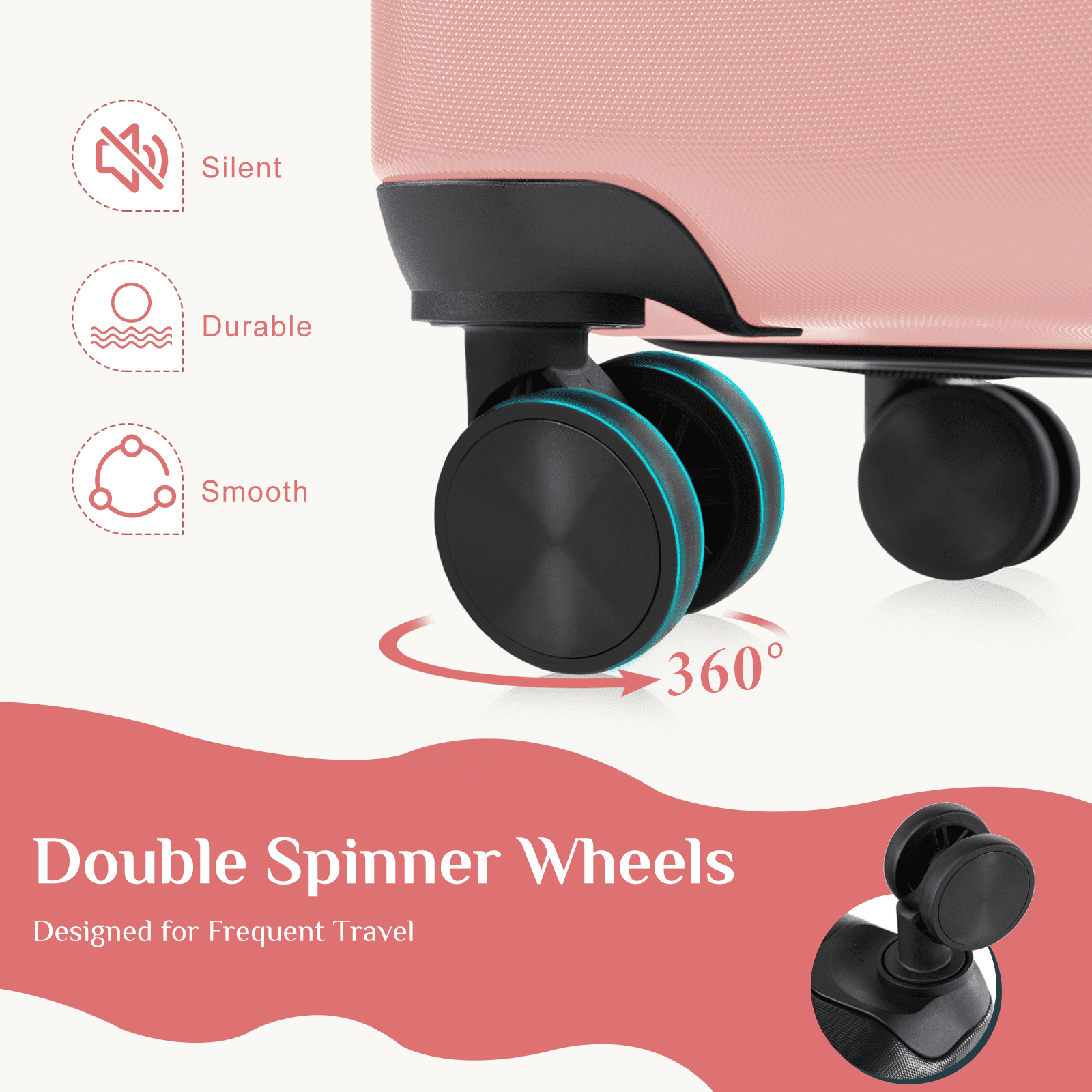MAYEERTY 3 Pieces Hardside Luggage With Spinner Wheels Expandable And Tsa Lock Hard Shell Lightweight Roller Suitcase,Pink