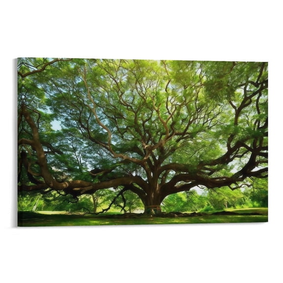 YarnArtistry Green Big Tree Canvas Wall Art -Large Nature Tree Art Wall Decor Framed for Office Bedroom Living Room