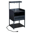 thumbnail image 3 of Topcobe FCH Black Wood Steel 1 Drawer Shelf LED Light Strips Nightstand, Side Tables Bedroom with Socket Charging Station USB Ports, 3 of 11