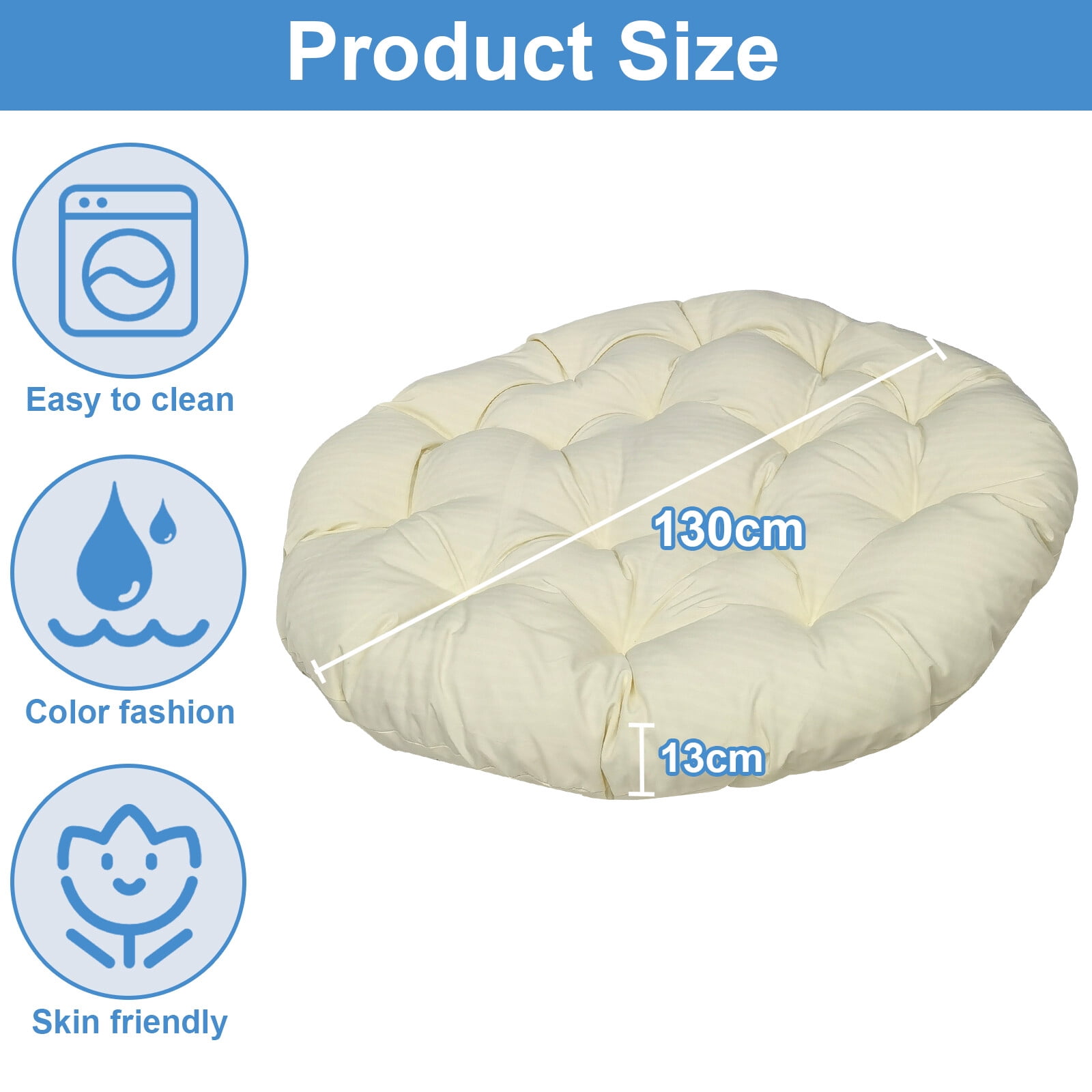 JIAN YA NA Indoor Outdoor Papasan Cushion, 47-inch Hanging Egg Chair Cushion Replacement (Without Chair), Beige