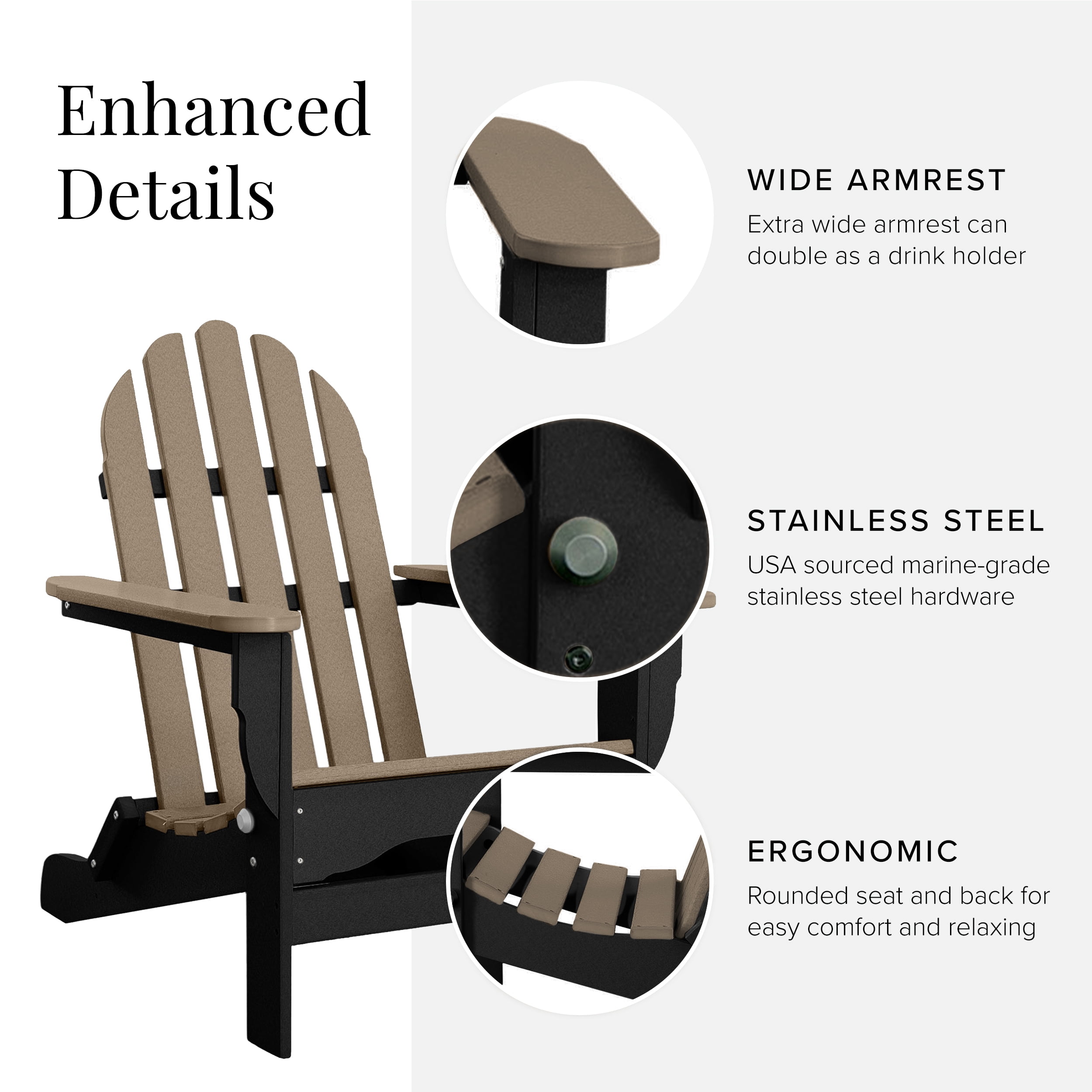 DuroGreen Folding Adirondack Chairs Made With All-Weather Tangent Lumber, Set of 4, Oversized, High End Patio Furniture for Porch, Lawn, Deck, or Fire Pit, No Maintenance, , Black Weather Wood