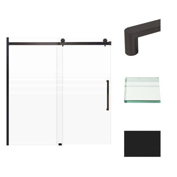Transolid MBDT606008FR-R-MB Madeline 60 in. W x 60 in. H Frameless Sliding Barn Shower Door with Fixed Panel in Matte Black with Frosted Glass and Riley Handles