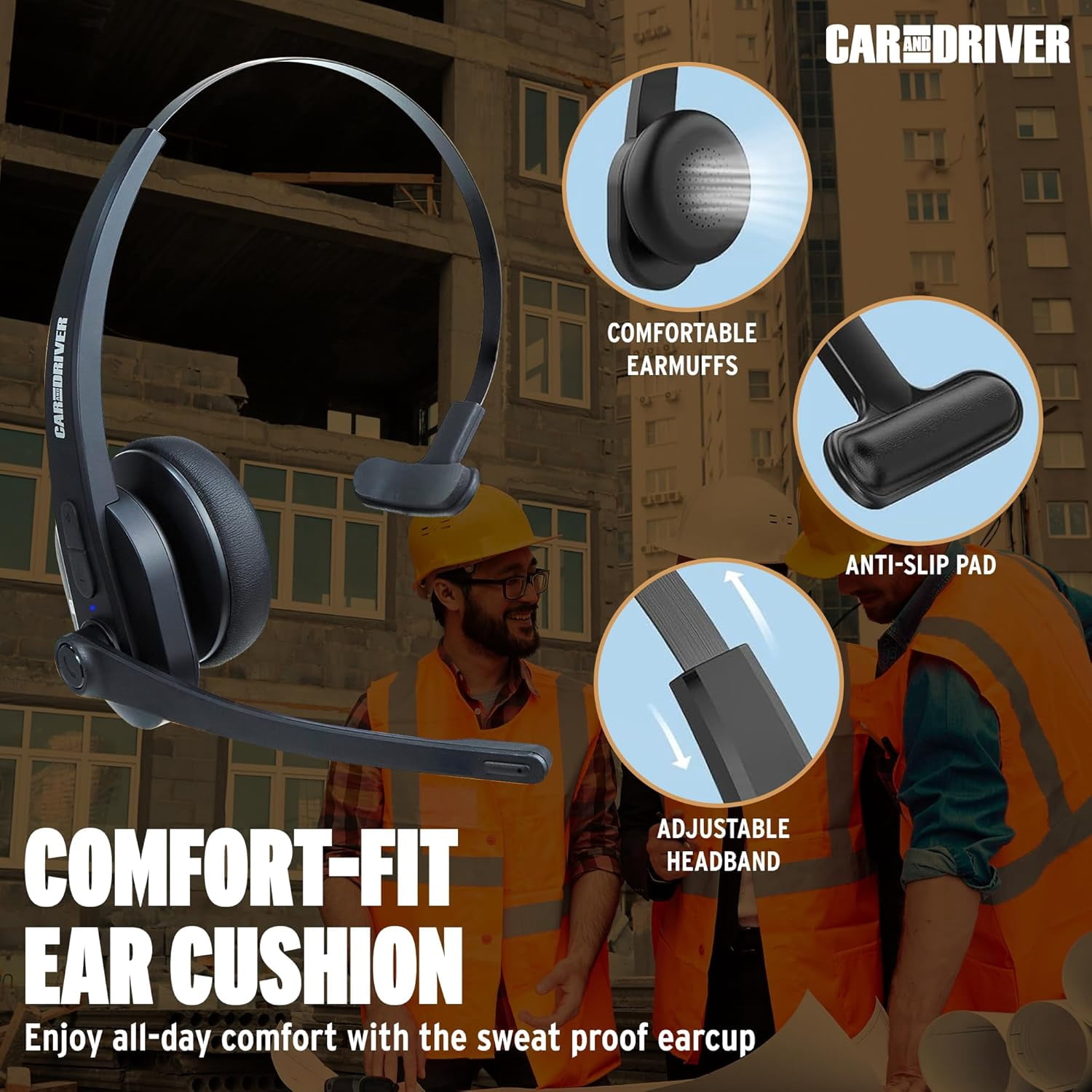 Car and Driver Trucker Bluetooth Headset, Wireless Headset Noise Canceling Headphones with Microphone, Home Office, Zoom, Call Center, Clear Highway | Siri, Alexa, Google Compatible