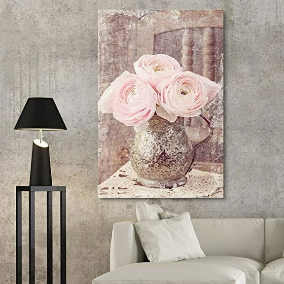 wall26 Canvas Print Wall Art Retro Vintage Faded Pink Roses in Urn Floral Botanical Photography Realism Chic Scenic Relax/Calm Multicolor Cool for Living Room, Bedroom, Office - 12"x18"