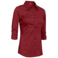 thumbnail image 2 of J. METHOD Women's Button Down Shirt 3/4 Sleeve Roll Up Stretch Collar Office Work Formal Casual Basic Blouse Top, 2 of 5