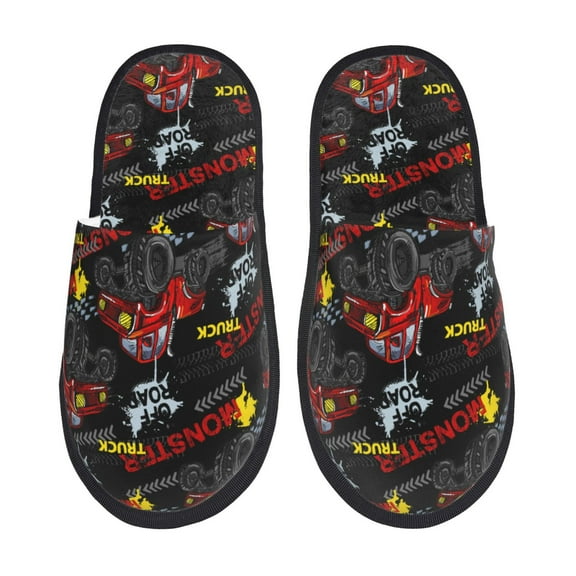 Balery Monster Truck Slient Indoor Furry Fleece Comfort House Shoes Soft Non-Slip Home Shoes Cotton slippers House Slippers-- Medium