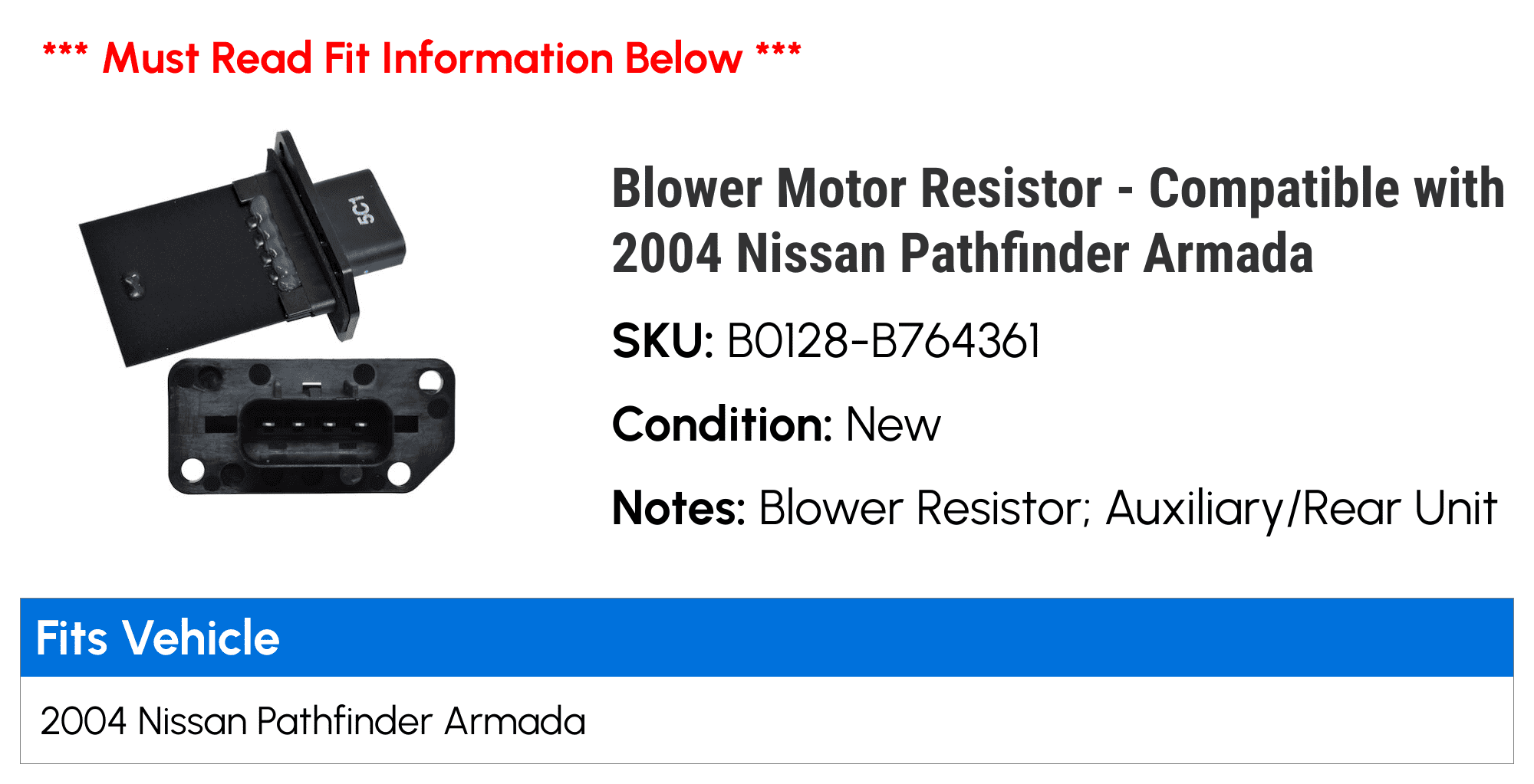 Blower Motor Resistor - Compatible with 2004 Nissan Pathfinder Armada