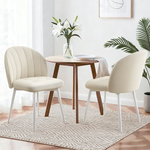 Vabches Upholstered Velvet Dining Chairs Set of 2, Modern 21" W Kitchen Chairs with Adjustable Foot Pad & Metal Legs, White