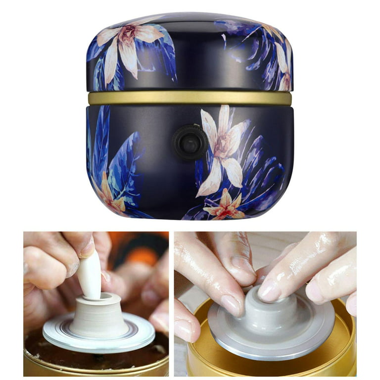 Mini Metal Electric Pottery Wheel Ceramic Rotating Turntable Forming  Machine Clay Making Adjustable Safety for Beginners Kids Dark Blue 