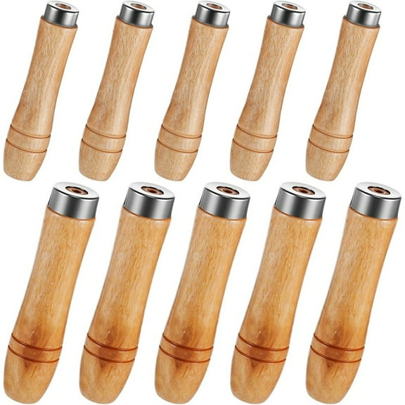 10 Pcs Wooden File Handle with Strong Metal Collars Medium & Large Wood Handles for Screwdriver Hand Drill File Handle