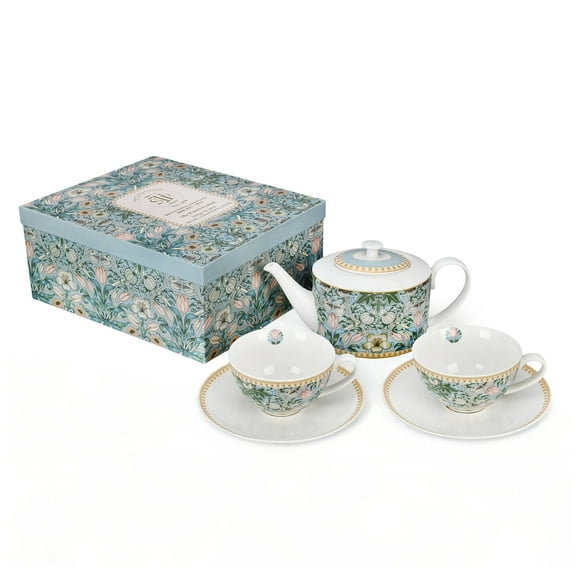 STP GOODS Morris Garden Porcelain Tea Set of 5 pcs for 2 in Gift Box Floral Tea/Coffee Cups 11.83 fl oz (350 ml) with Teapot 37.2 fl oz (1.1 L) Service for 2 Tea Cup and Saucer Set Tea Brewer