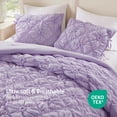 thumbnail image 2 of Regency Heights King Textured Floral Comforter Set, Puffy Bow Tie Dorm Bedding Sets, 3-Piece Purple Elastic Ruching Comforter Bed Set with Sham for All Season, 2 of 10