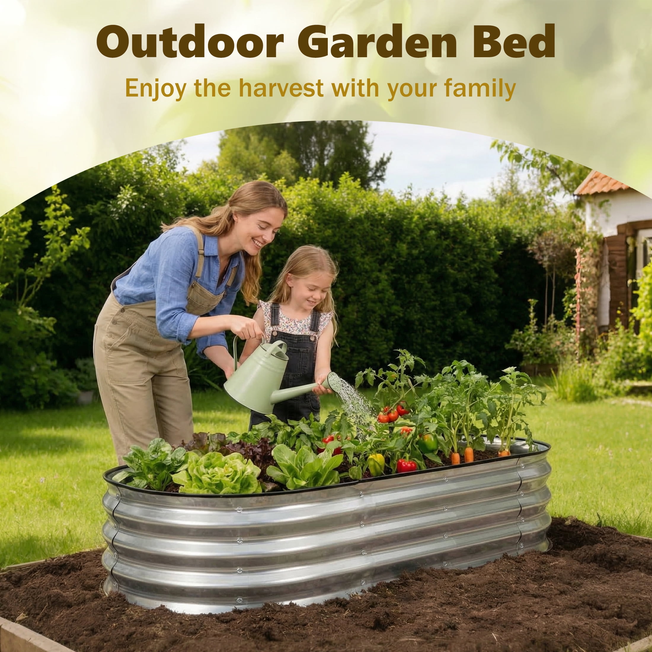 JIOABL Oval Metal Garden Bed: Corrosion-Resistant, Open-Base Drainage – Safe & Durable Outdoor Planting, Silver