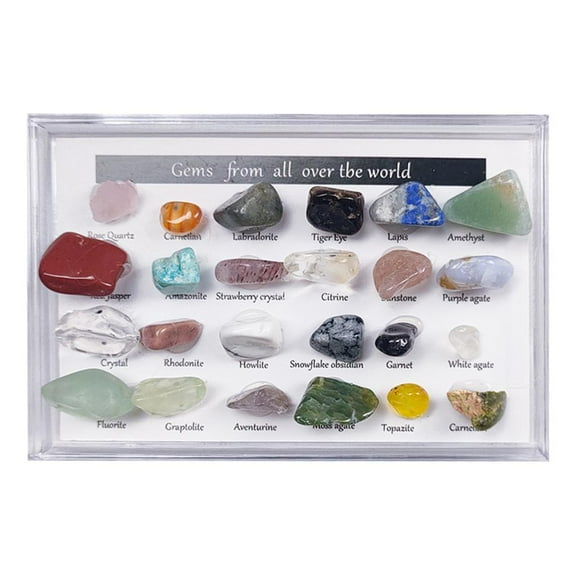 yotijay 24Pc Rock & Mineral Collection with Collector Box/Display Case, , Kids' Gemstone