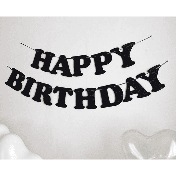 Happy Birthday Banner, Black, Party Decoration, Letter Garland, Birthday Theme