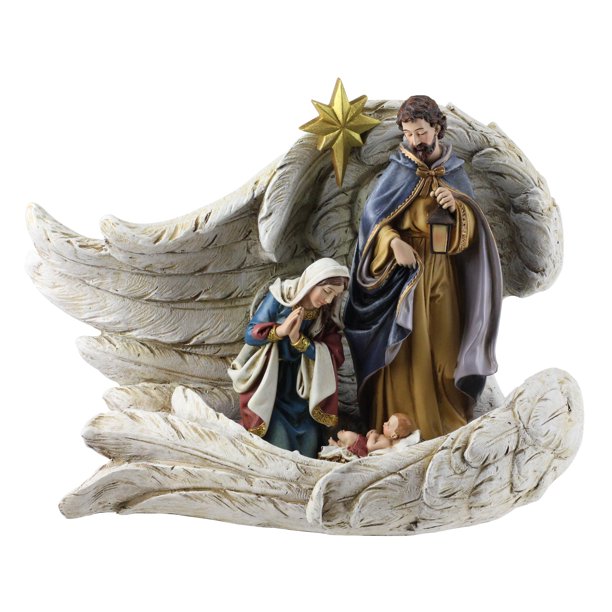 4Piece Holy Family Wrapped in Angel Wings Christmas Nativity Set 10.25