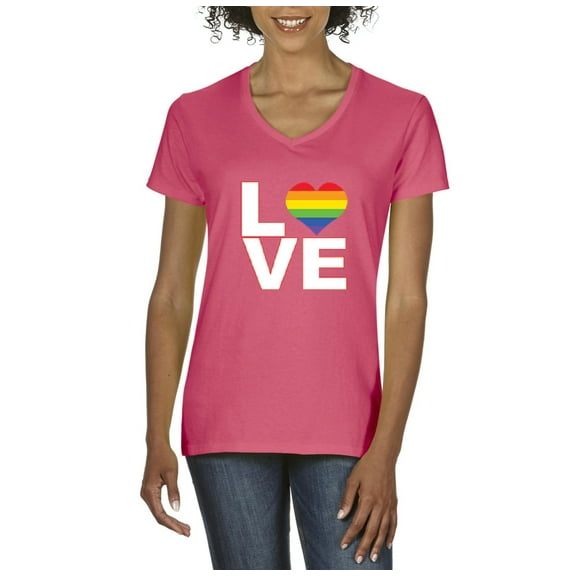 NIB - Women's T-Shirt V-Neck Short Sleeve - Love Rainbow