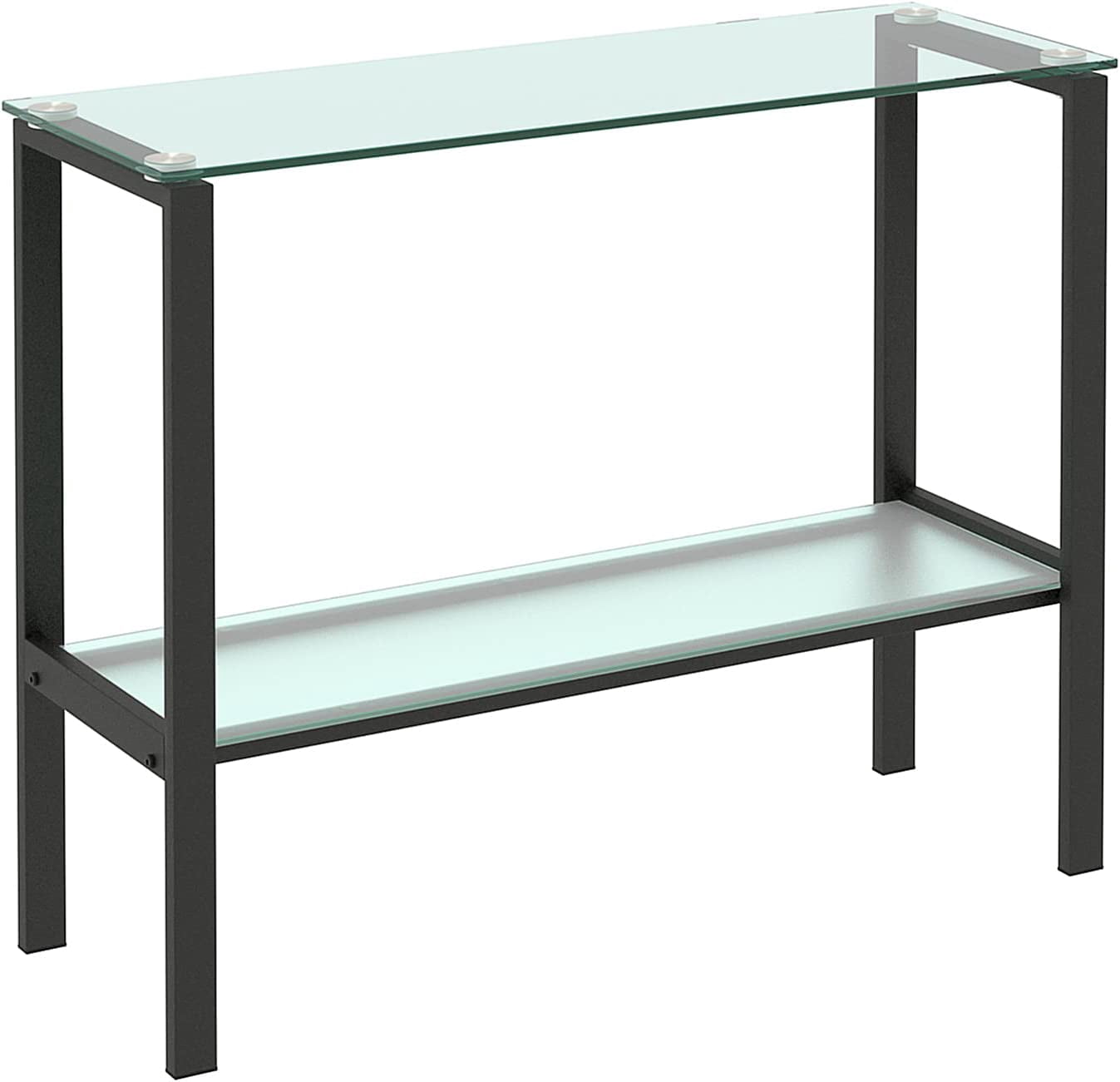 39.37" Console Table with 2 Shelves,Tempered Glass Sofa Table, Modern Entryway Table with Metal Frame for Hallway Living Room Bedroom, Easy Assembly, Black
