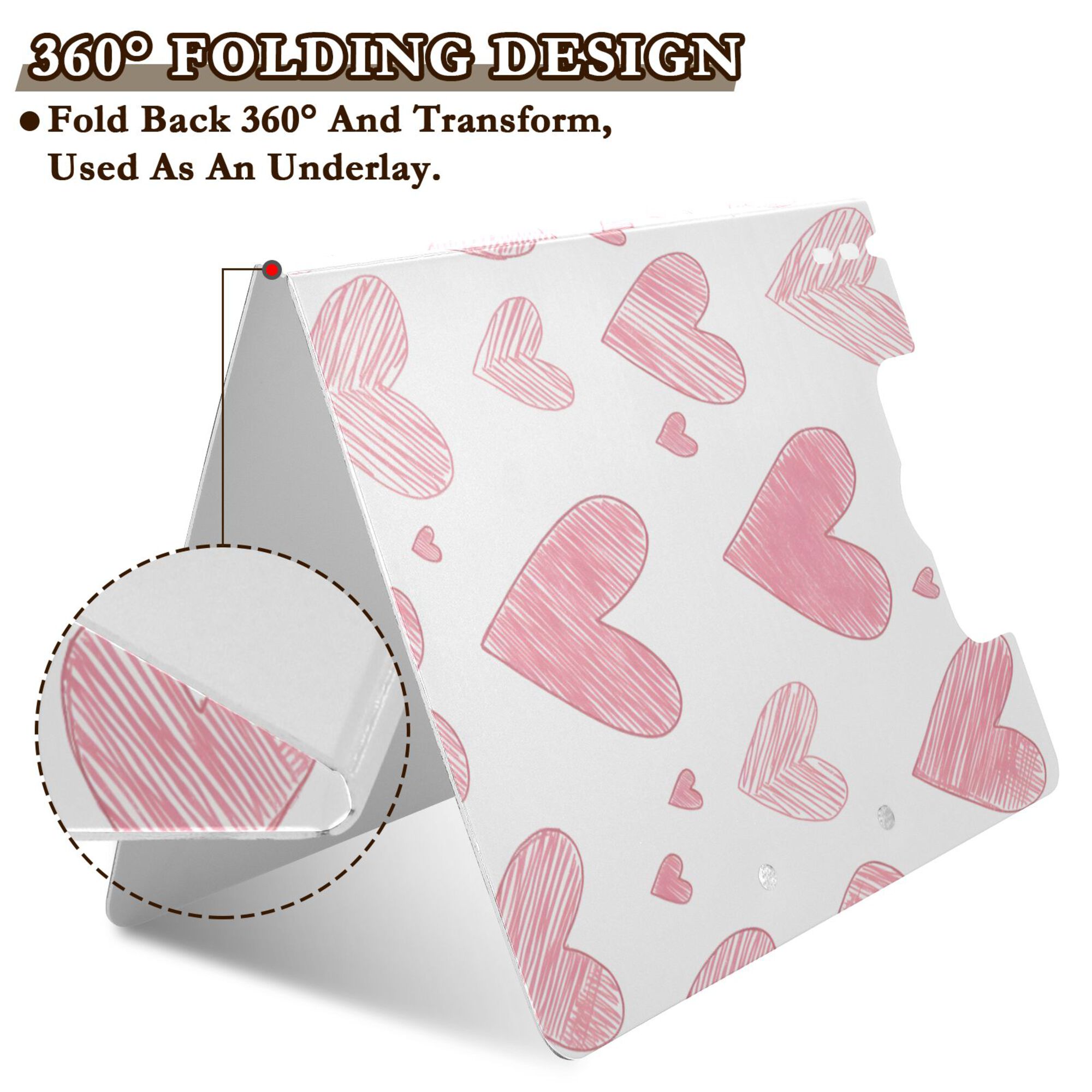FORMRS A4 Clipboard Folder with Pen Holder Horizontal Foldable School Office Binder, Hand Drawn Hearts