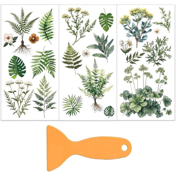 3pcs/Set Fern Leaves Rub on Transfers for Furniture and Crafts 6x12 Inch Plants Theme Furniture Transfer Sticker Furniture Decals Decor Transfer Stickers Rub on Decals for Furniture