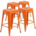 thumbnail image 1 of 4 Pk. Commercial Grade 24" High Backless Orange Metal Indoor-Outdoor Counter Height Stool with Square Seat, 1 of 9