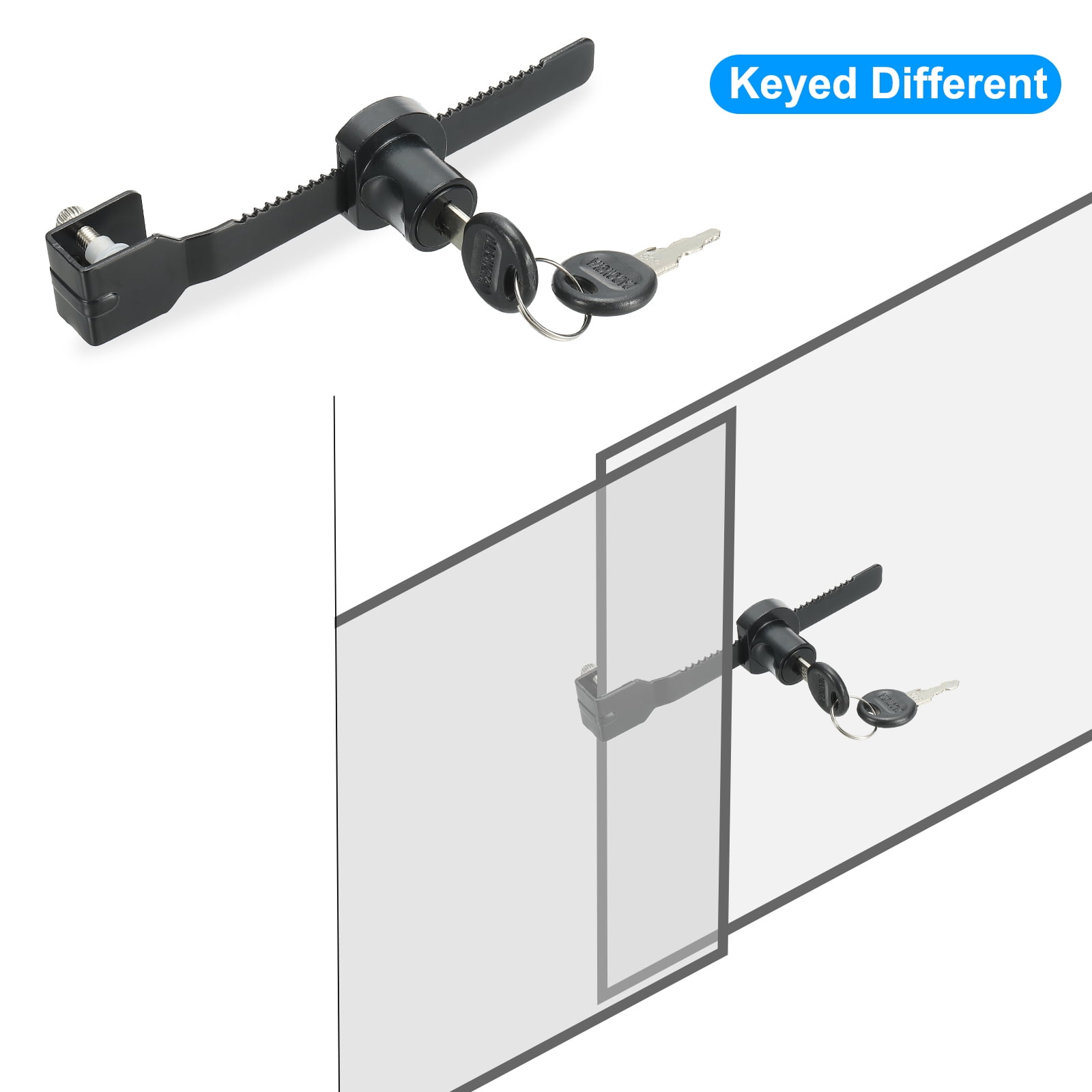 Uxcell Sliding Glass Cabinet Lock, 4Pcs Keyed Different Zinc Alloy Single Swing Showcase Lock No Drill Glass Door Lock, Black
