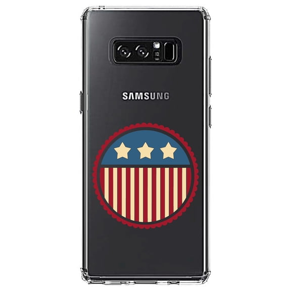 DistinctInk Clear Shockproof Hybrid Case for Samsung Galaxy Note 8 - TPU Bumper Acrylic Back Tempered Glass Screen Protector - USA Seal Flag Red White & Blue