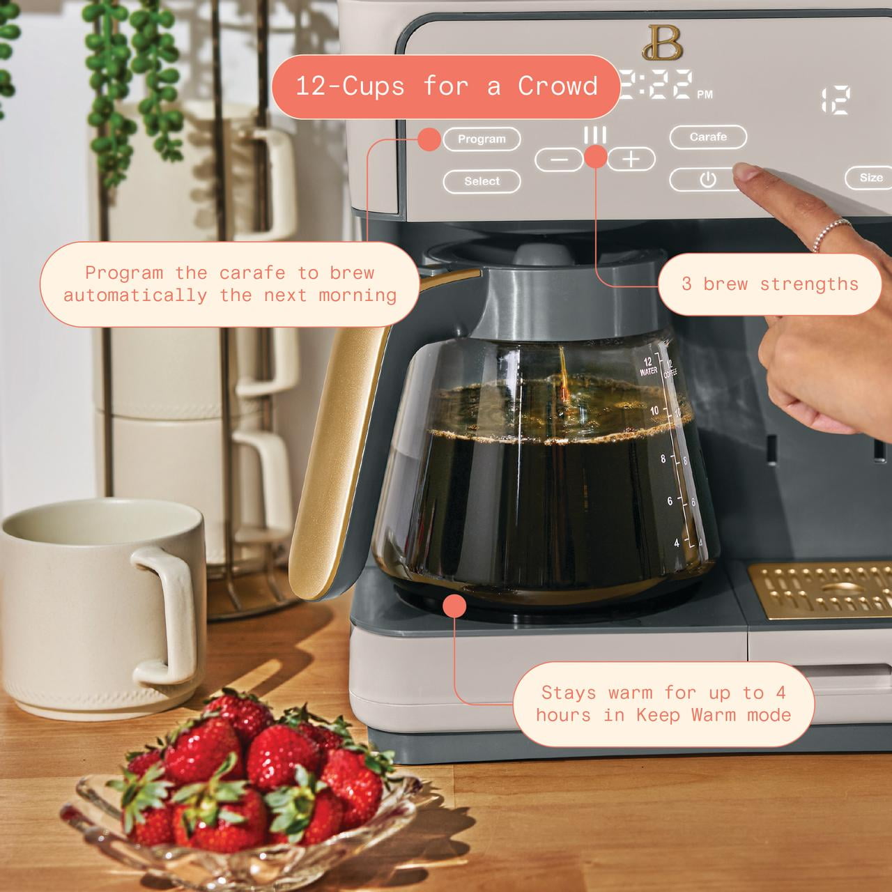Beautiful Multi-Brew 12-Cup Programmable Drip & Single-Serve Coffee Maker, Porcini Taupe by Drew Barrymore