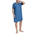 thumbnail image 4 of Men V-neck Long Sleeping Shirt, Solid Color Short Sleeve Split Hem Sleepwear, 4 of 8