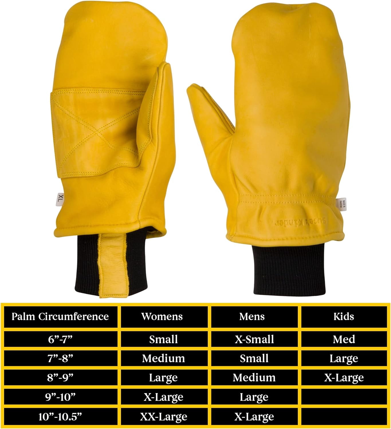 Suse's Kinder Leather Women's Sized Chopper Mittens Also for Men – Insulated Water Resistant Cowhide Winter Gloves for Work, Ski, Outside