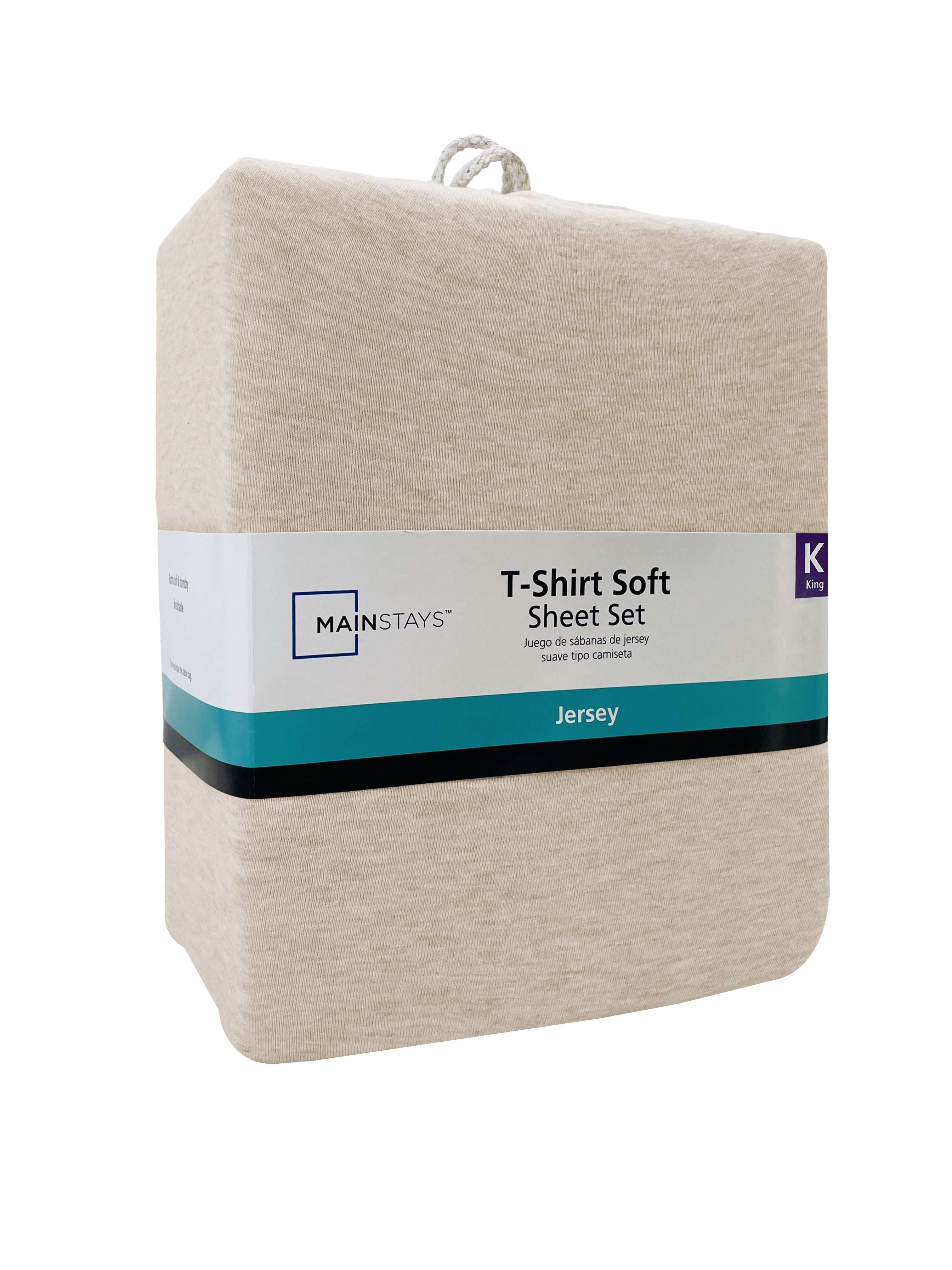 Mainstays Cotton Rich Extra Soft Jersey Bed Sheet Set, King, Oatmeal Heather, 4 Pieces